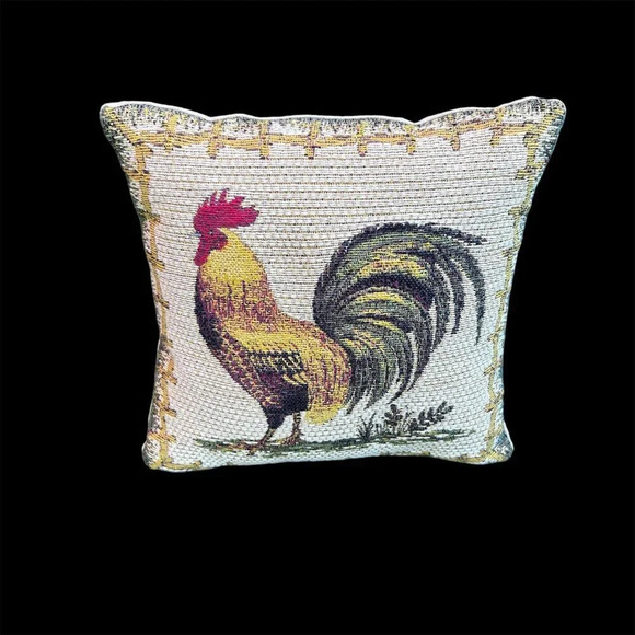 Craye Flemish Tapestry Accent Pillow of a Rooster 8.5” Square - Picture 1 of 6